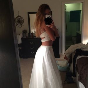 White beaded 2 piece prom dress